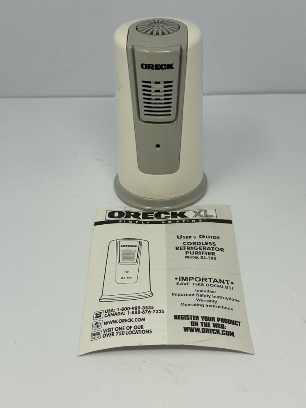 Oreck Refrigerator Air Purifier Battery Powered Model XJ-100 Ionizer 2 Speed Q1